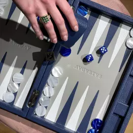 Эксклюзивный набор для игры в нарды "Baptiste" из кожи, синий